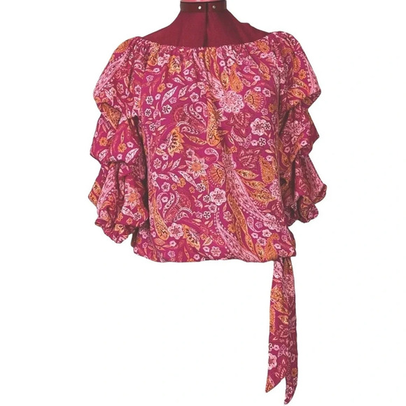 CeCe  multi colour floral paisley crepe blouse - Picture 1 of 7